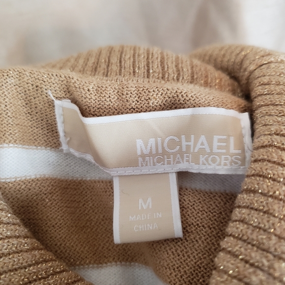 NWOT Michael Kors gold tan striped metallic cowl neck sweater Womens Med… - Picture 6 of 8